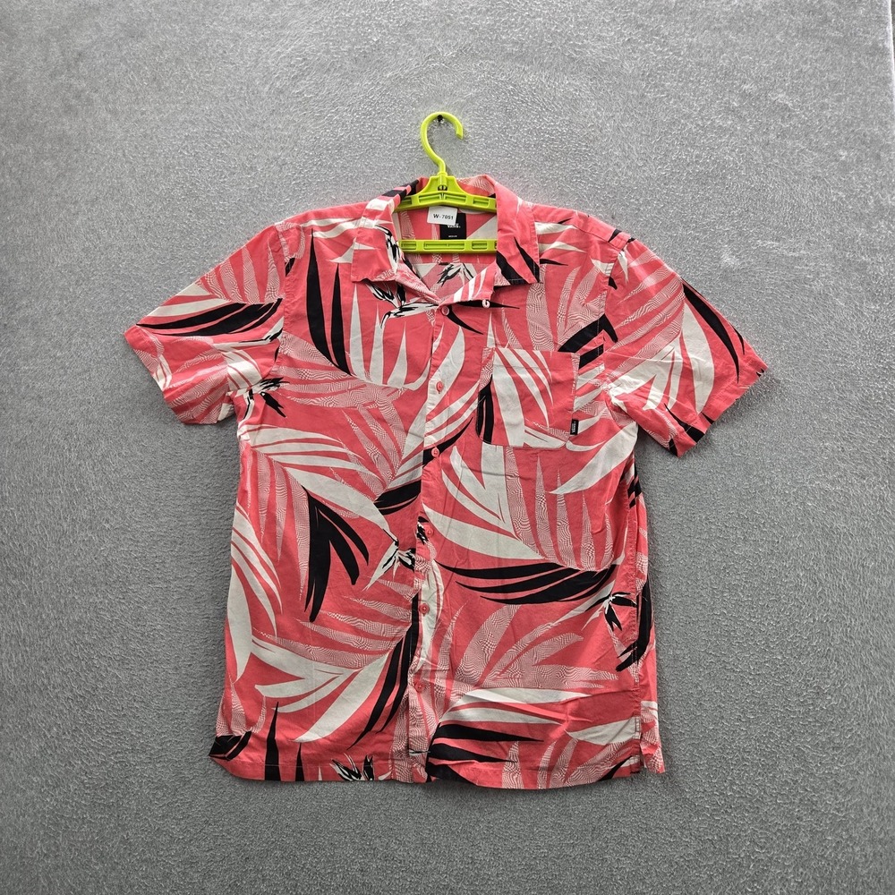 Vans Men Button Up Shirt MEDIUM Pink Floral Hawaiian Shirt Classic